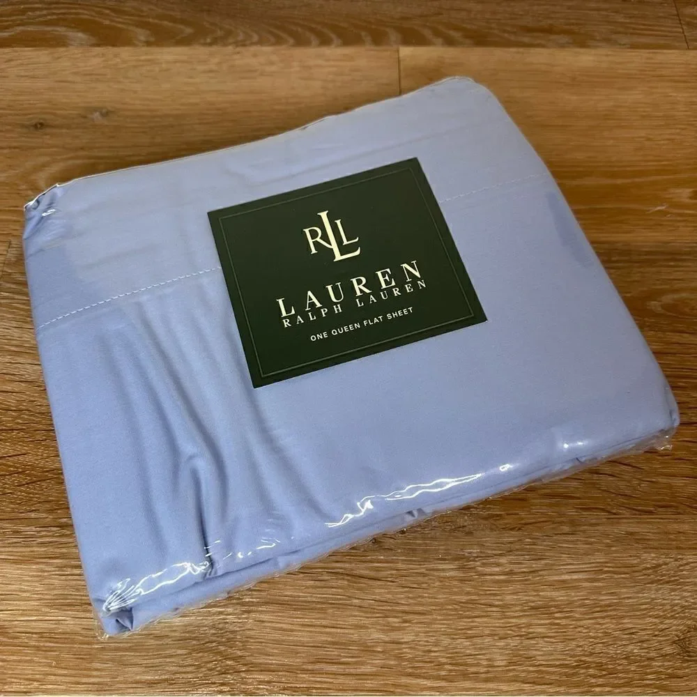 NWT Lauren Ralph Lauren Blue 100% Cotton 250 Thread Count Flat Sheet